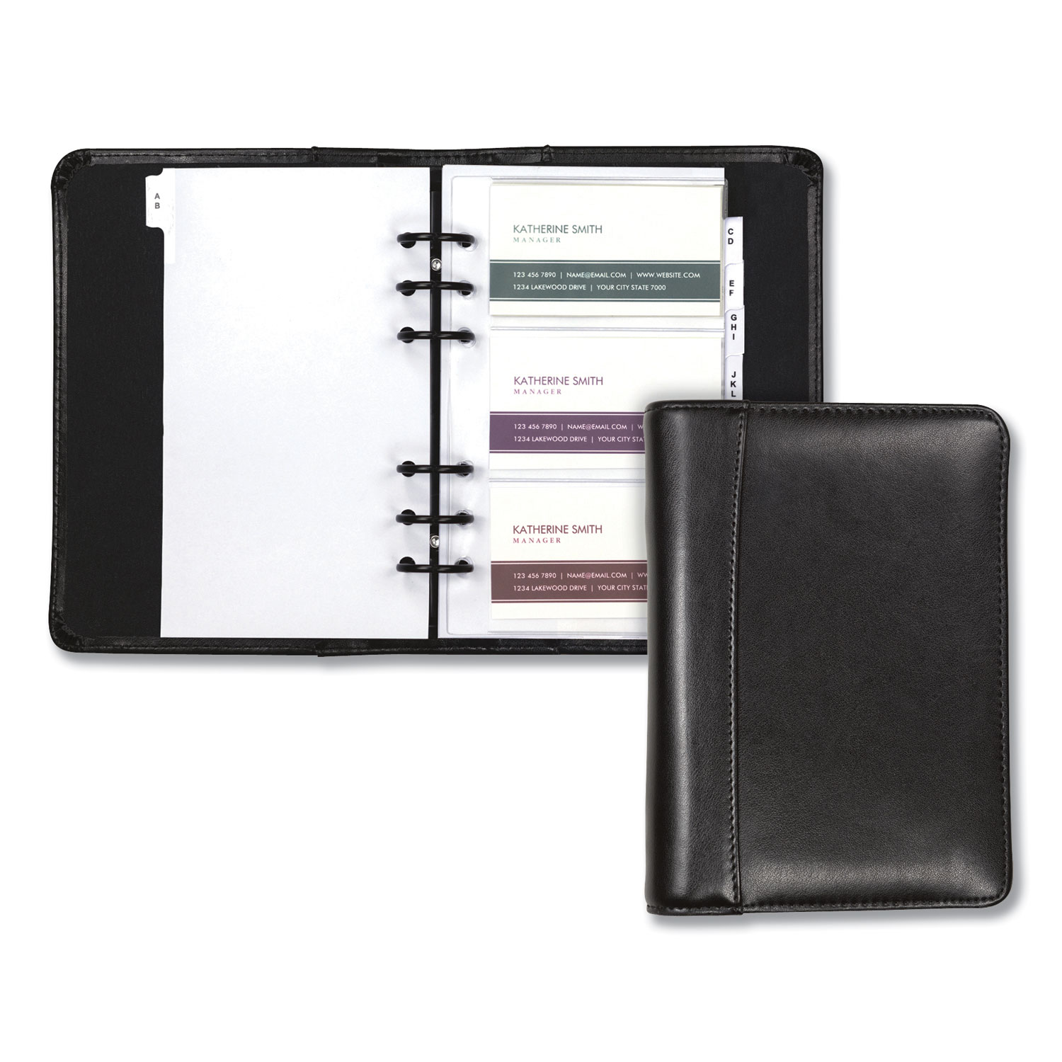 Samsill Regal Business Card Binder - 120 Capacity - 6-ring Binding - Refillable - Black Leather Cover