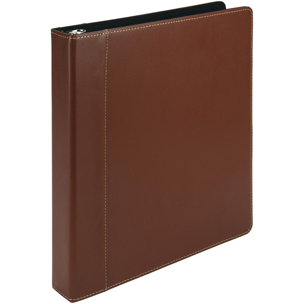 Samsill Contrast Stitch Leather Ring Binder - 1" Binder Capacity - Letter - 8 1/2" x 11" Sheet Size - 200 Sheet Capacity - Round