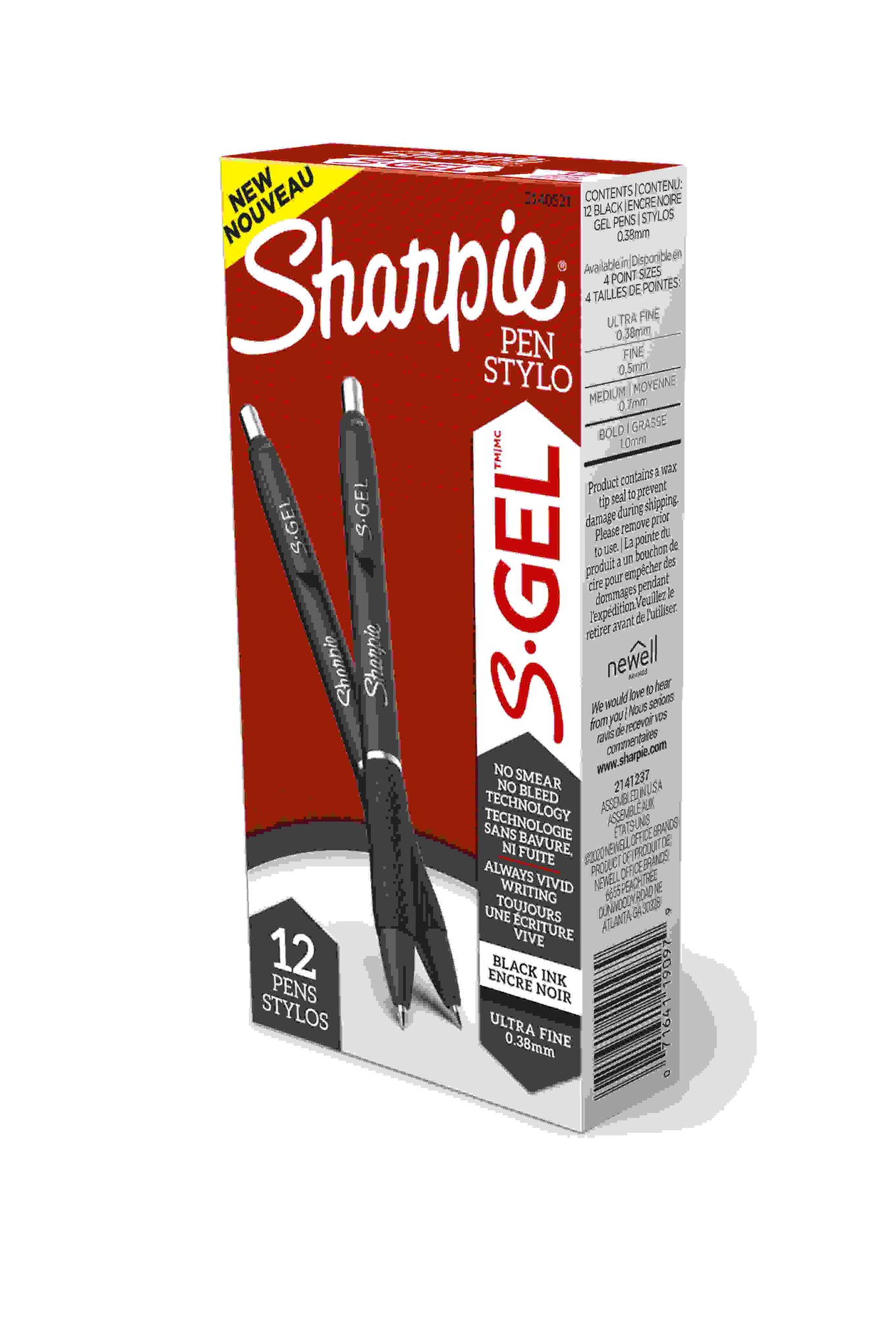 Sanford S-Gel Pens - 0.38 mm Pen Point Size - Black Gel-based Ink - 1 / Dozen