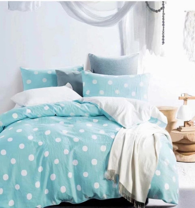Clara Blue/White Polka Dot  100% Cotton Double Layer Yarn Comforter Set