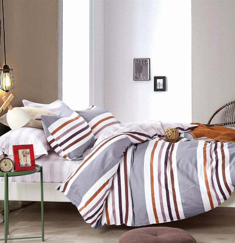 Denver Brown/Gray  Striped 100% Cotton Comforter Set