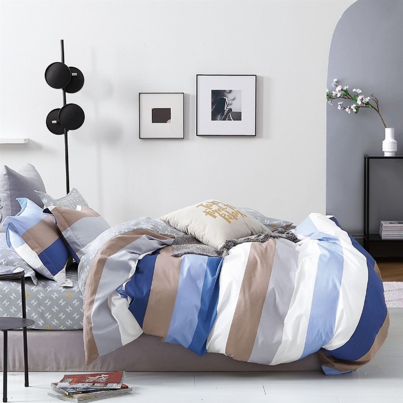 Hunter Blue/White Striped 100% Cotton Reversible Comforter Set