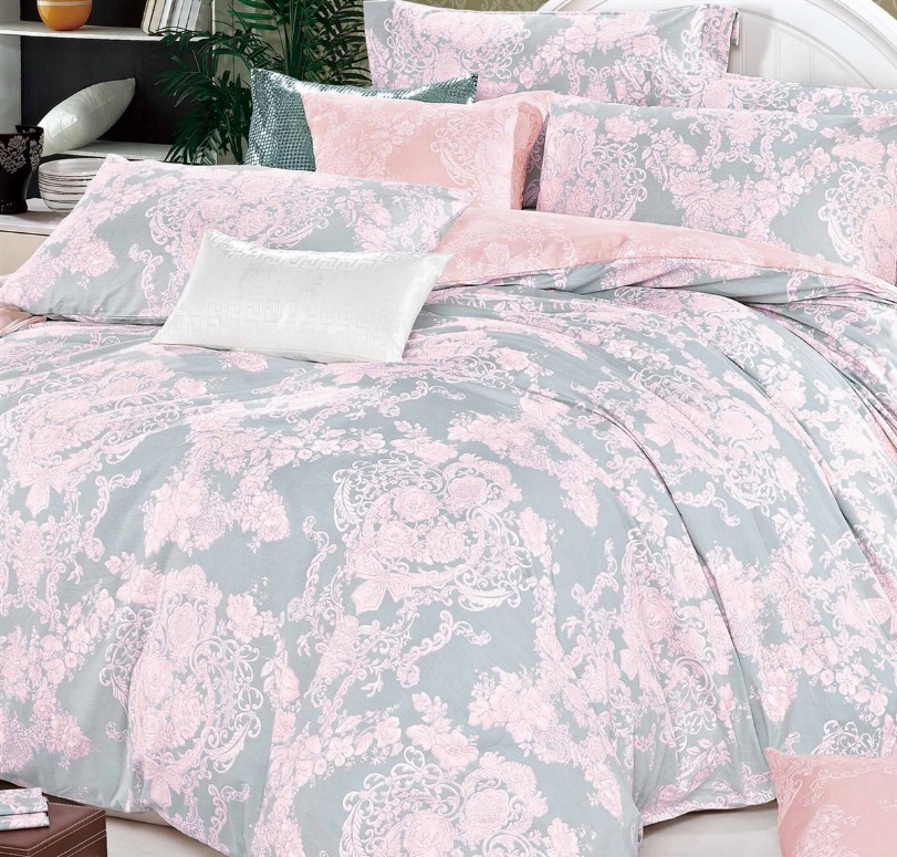 Lauren Pink Damask 100% Cotton Reversible Comforter Set