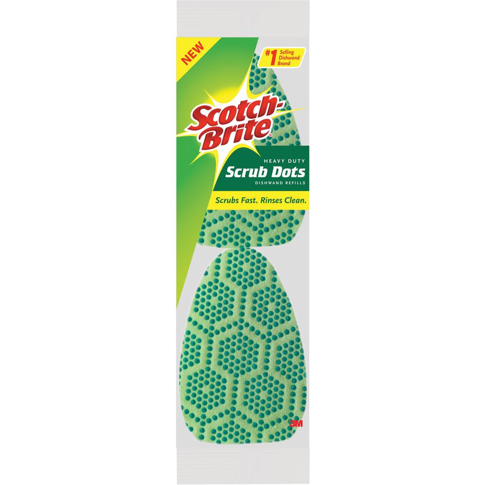 Scotch-Brite Scrub Dots Dishwand Refill - 3.5" Width x 4.4" Length - 14/Carton - Green
