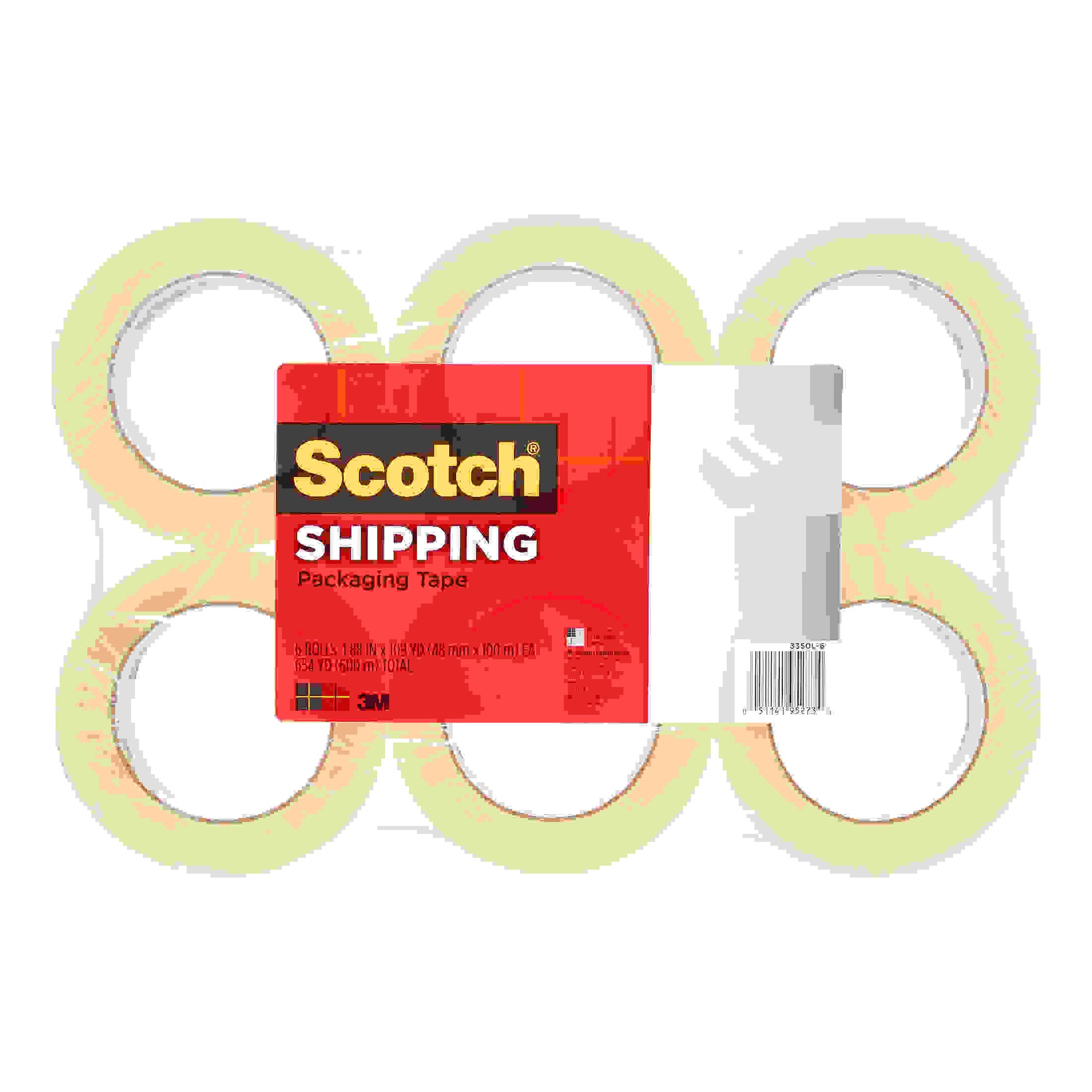 Scotch Lightweight Shipping/Packaging Tape - 109 yd Length x 1.88" Width - 2.2 mil Thickness - 3" Core - Synthetic Rubber Resin 