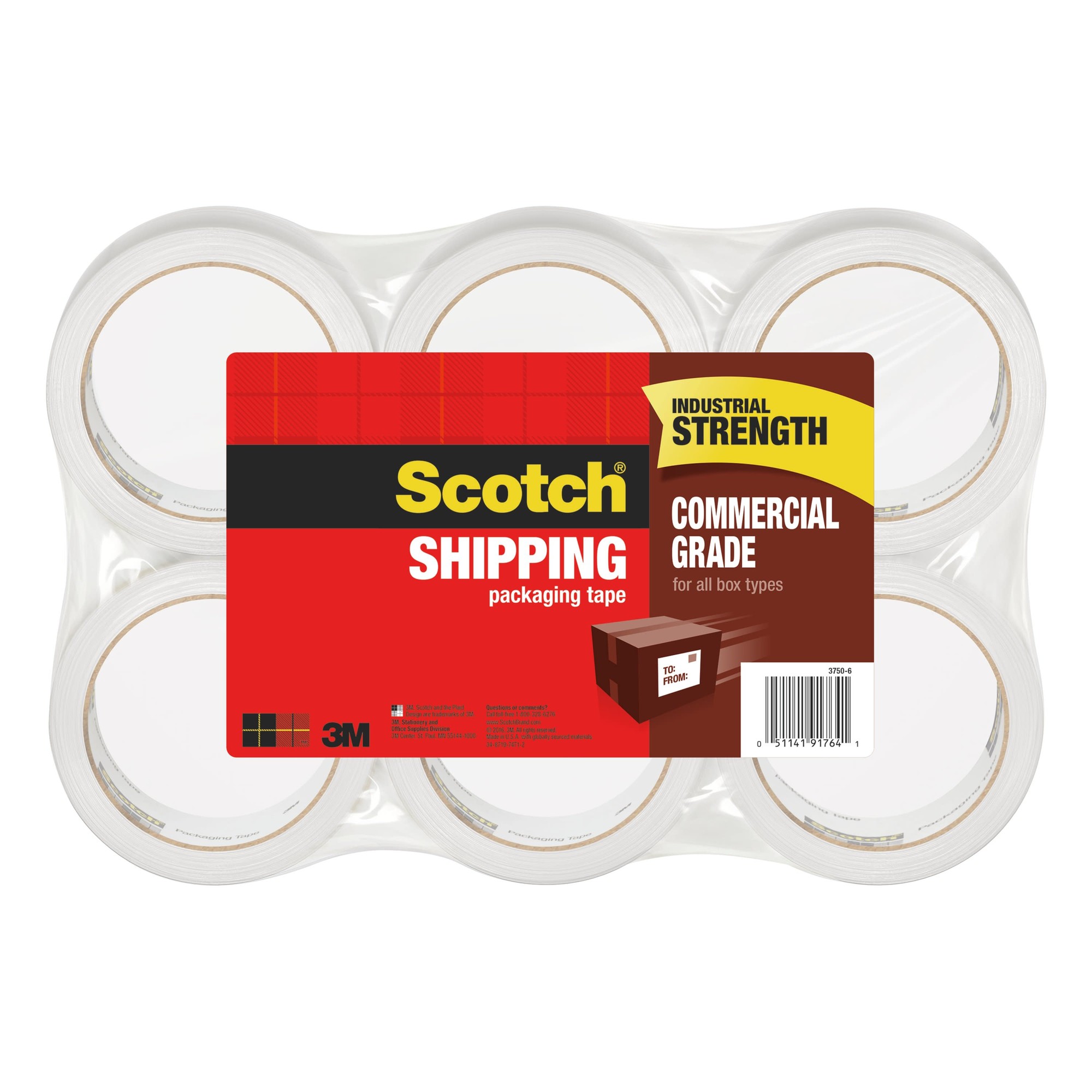 Scotch Commercial-Grade Shipping/Packaging Tape - 54.60 yd Length x 1.88" Width - 3.1 mil Thickness - 3" Core - Synthetic Rubber