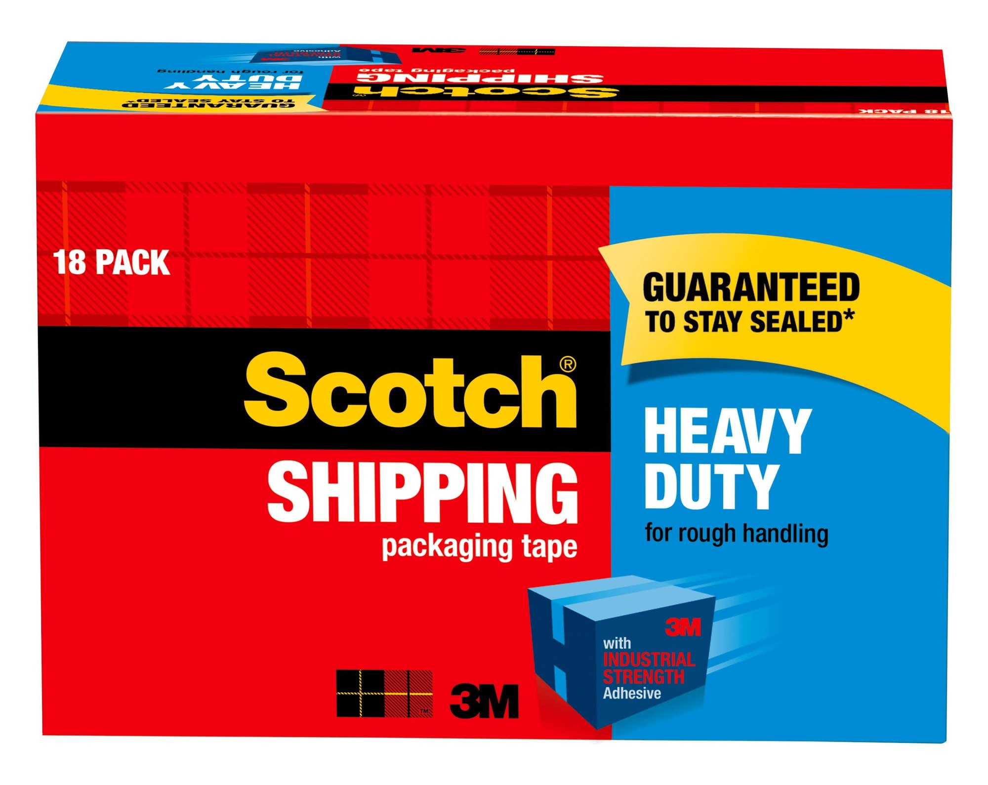 Scotch Heavy-Duty Shipping/Packaging Tape - 54.60 yd Length x 1.88" Width - 3.1 mil Thickness - 3" Core - 18 / Box - Clear