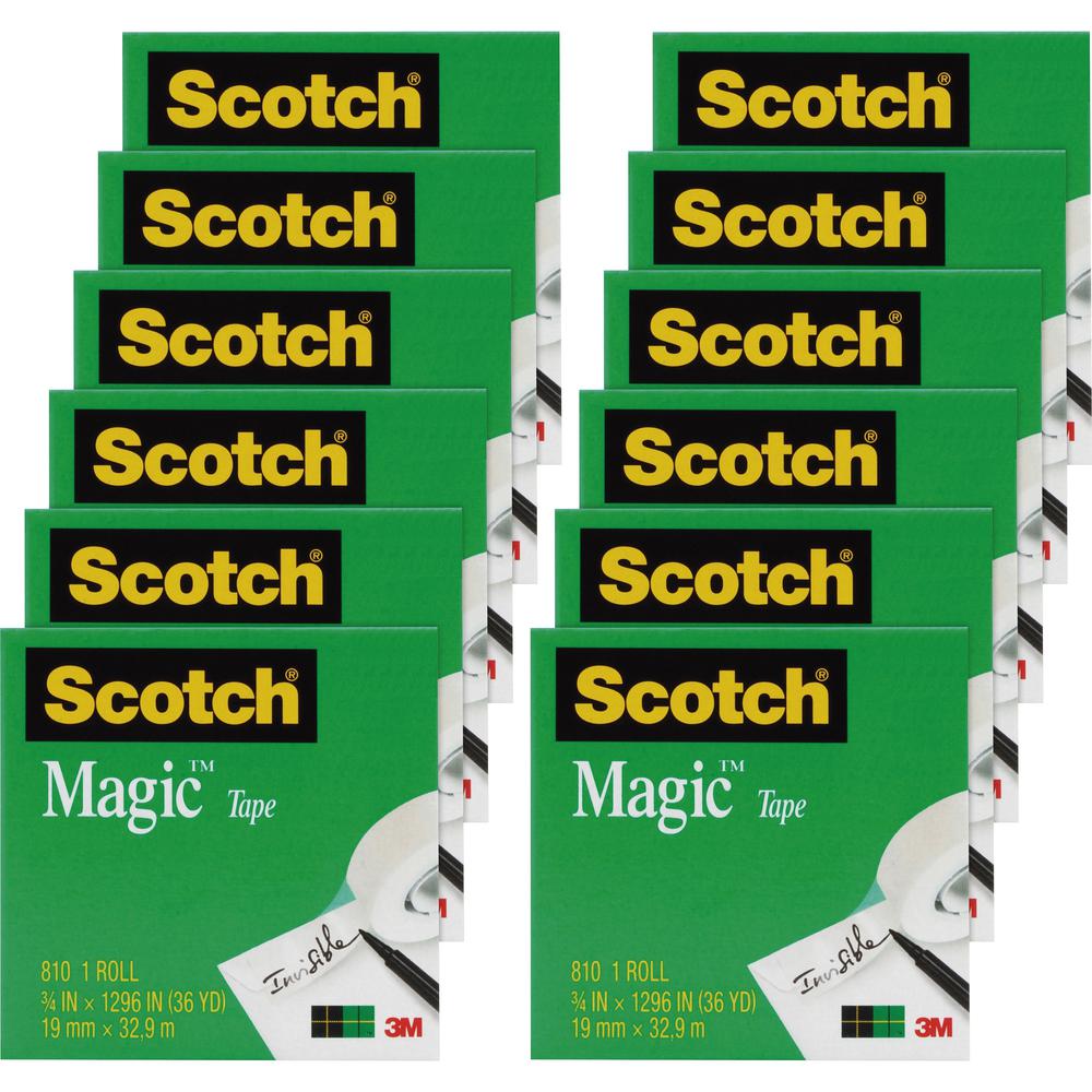 Scotch 3/4"W Magic Tape - 36 yd Length x 0.75" Width - 1" Core - 12 / Pack - Matte Clear