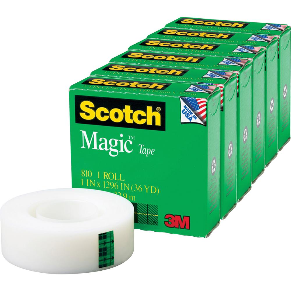 Scotch Invisible Magic Tape - 36 yd Length x 1" Width - 1" Core - 6 / Pack - Matte Clear