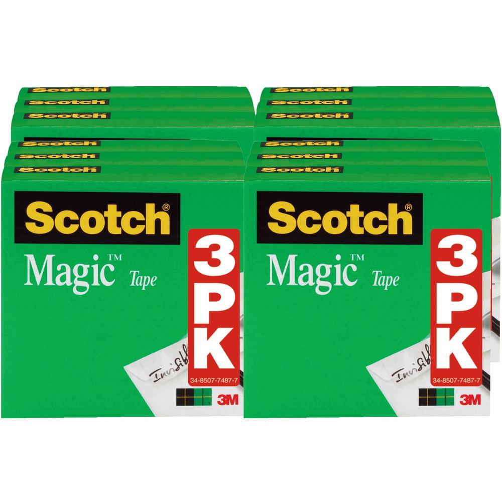 Scotch 1/2"W Magic Tape - 36 yd Length x 0.50" Width - 1" Core - 12 / Bundle - Matte Clear