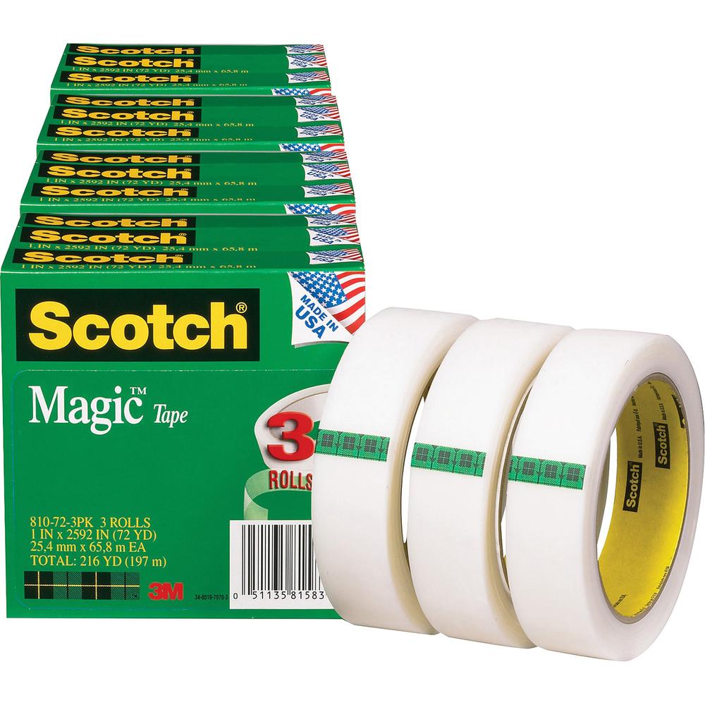Scotch Magic Tape - 72 yd Length x 1" Width - 3" Core - 12 / Bundle - Matte Clear