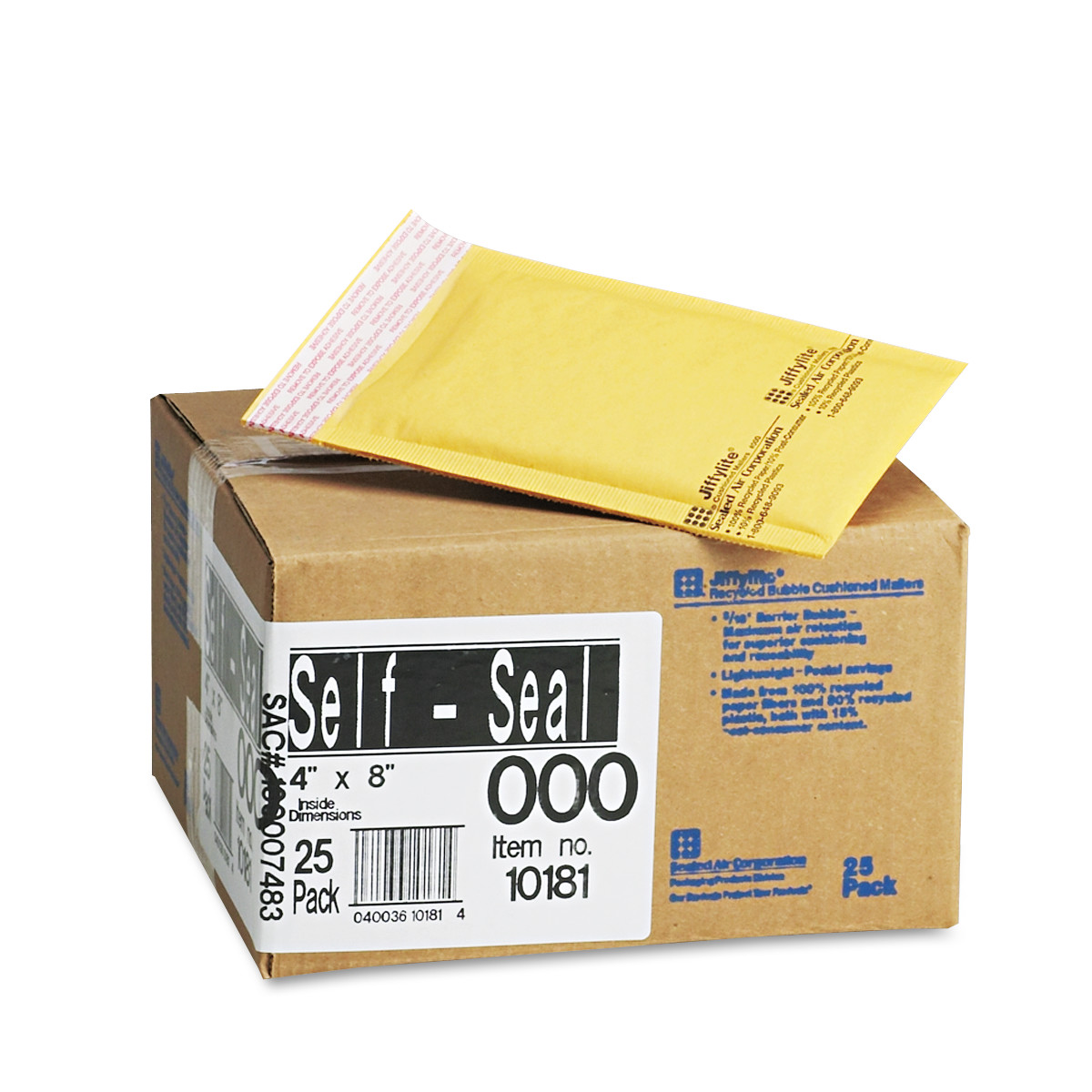 Sealed Air JiffyLite Cellular Cushioned Mailers - Bubble - #000 - 4" Width x 8" Length - Peel & Seal - Kraft - 25 / Carton - Kra