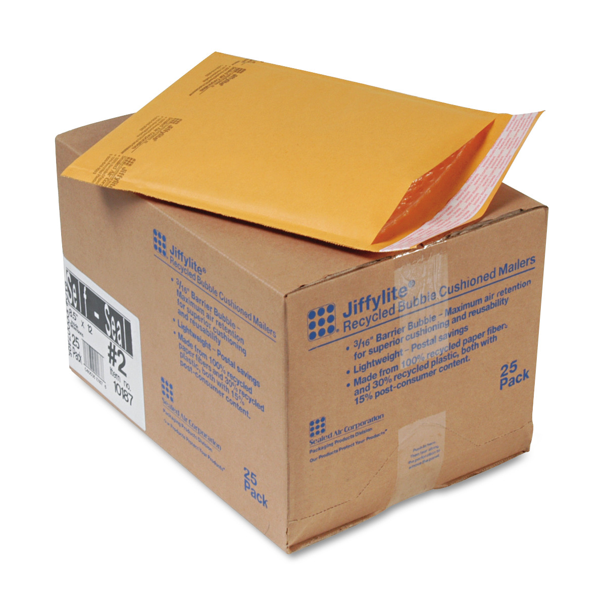 Sealed Air JiffyLite Cellular Cushioned Mailers - Bubble - #2 - 8 1/2" Width x 12" Length - Peel & Seal - Kraft - 25 / Carton - 