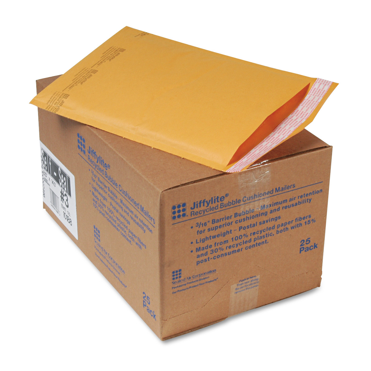 Sealed Air JiffyLite Cellular Cushioned Mailers - Bubble - #3 - 8 1/2" Width x 14 1/2" Length - Peel & Seal - Kraft - 25 / Carto