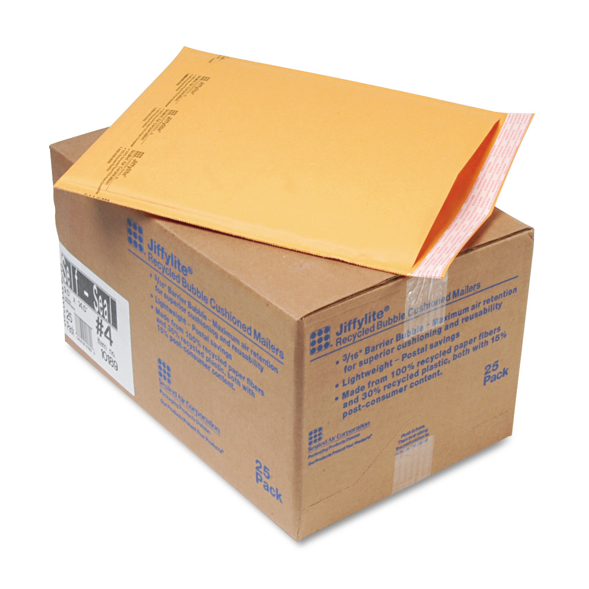 Sealed Air JiffyLite Cellular Cushioned Mailers - Bubble - #4 - 9 1/2" Width x 14 1/2" Length - Peel & Seal - Kraft - 25 / Carto