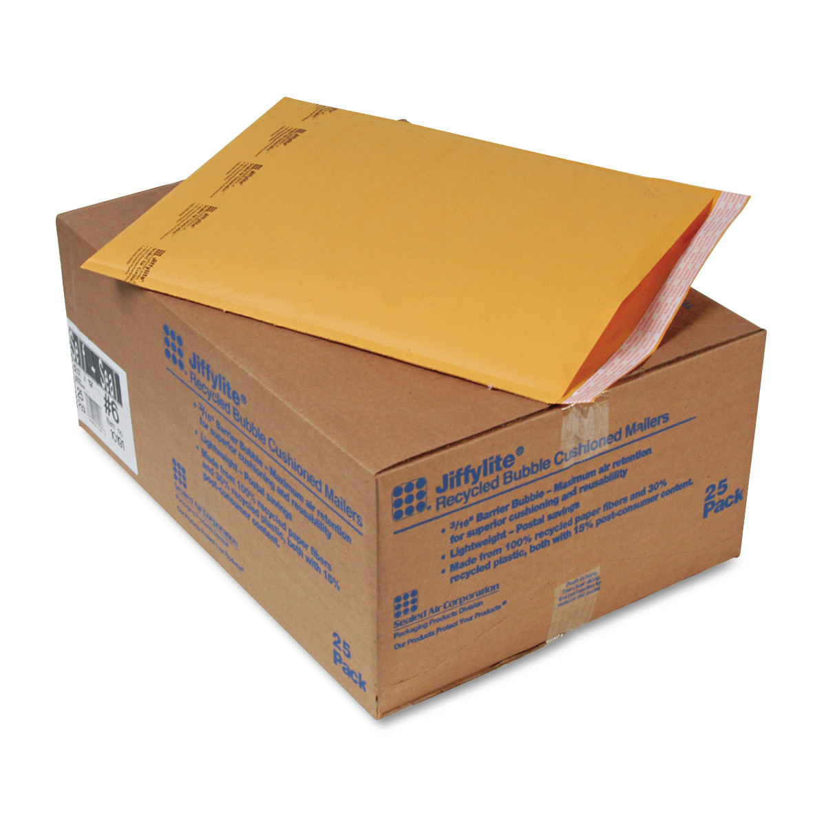 Sealed Air JiffyLite Cellular Cushioned Mailers - Bubble - #6 - 12 1/2" Width x 19" Length - Peel & Seal - Kraft - 25 / Carton -