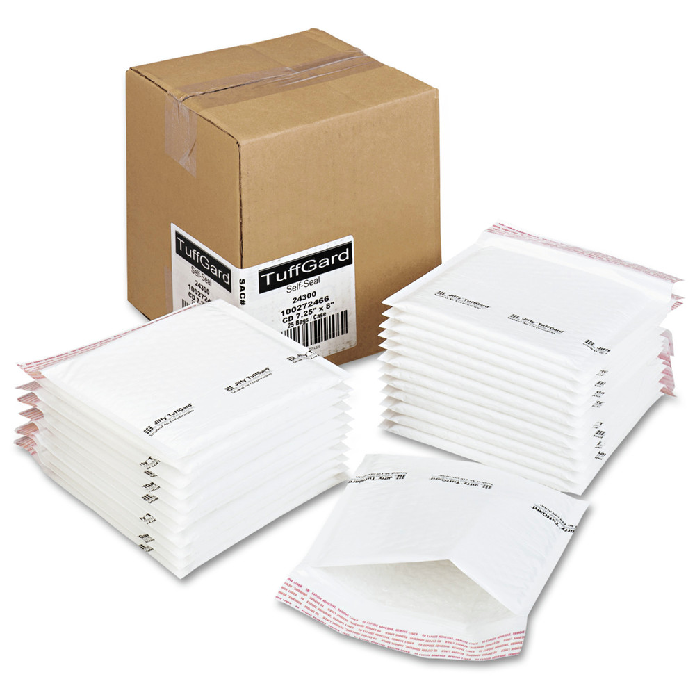 Sealed Air Jiffy Tuffgard CD/DVD Mailers - Bubble - 7 1/4" Width x 8" Length - Peel & Seal - Poly - 25 / Carton - White