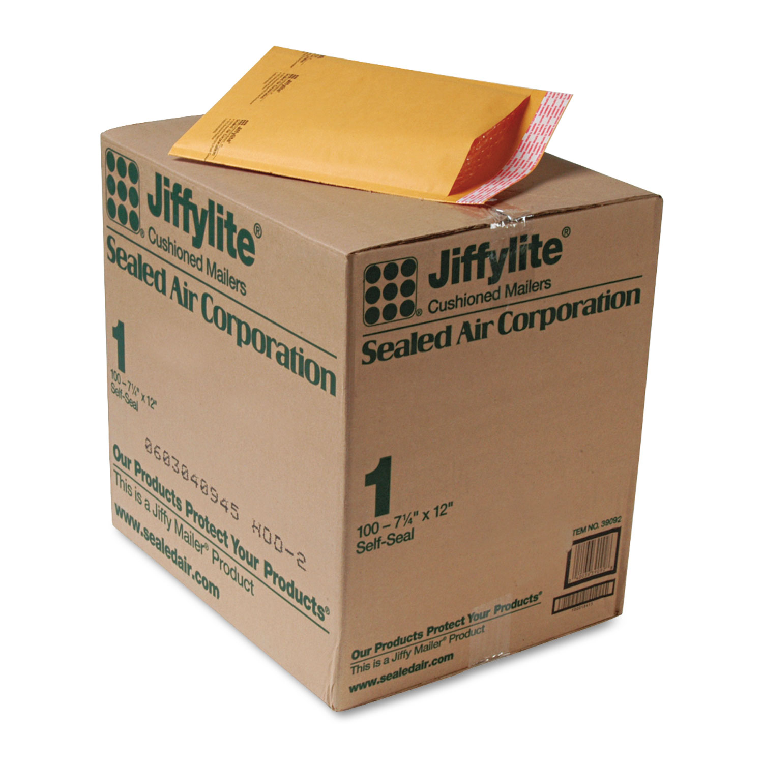 Sealed Air JiffyLite Cellular Cushioned Mailers - Bubble - #1 - 7 1/4" Width x 12" Length - Peel & Seal - Kraft - 100 / Carton -
