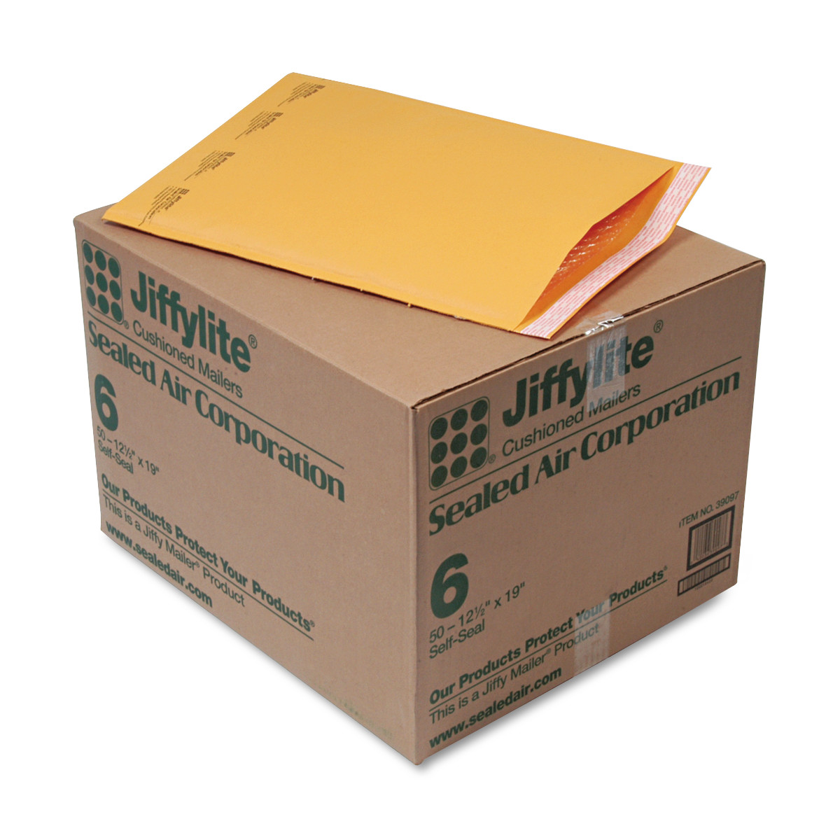 Sealed Air JiffyLite Cellular Cushioned Mailers - Bubble - #6 - 12 1/2" Width x 19" Length - Peel & Seal - Kraft - 50 / Carton -