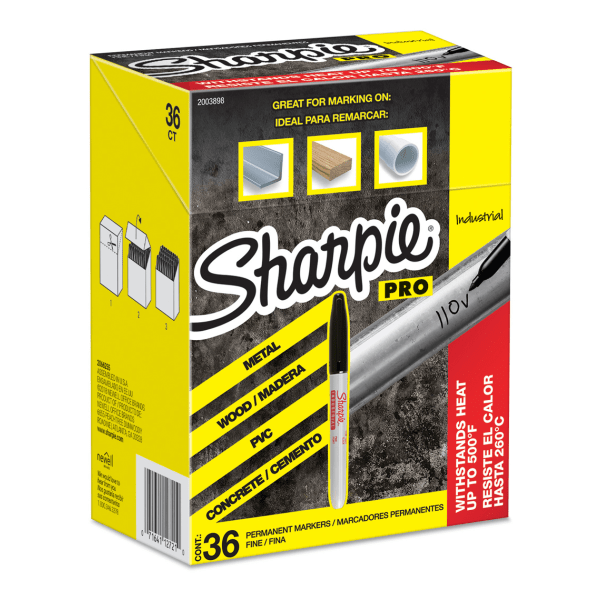 Sharpie Industrial Permanent Markers - Fine Marker Point - Black - 36 / Pack