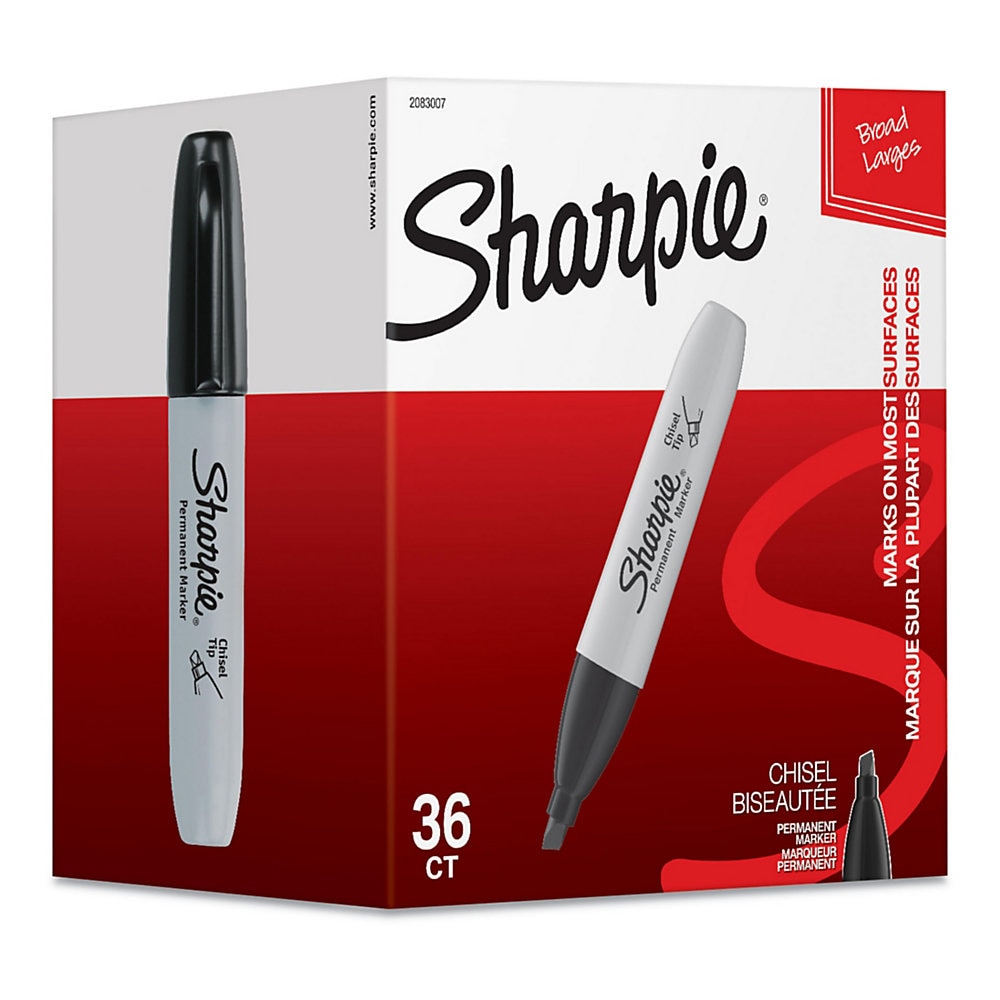 Sharpie Large Barrel Permanent Markers - Chisel Marker Point Style - Black - 36 / Box