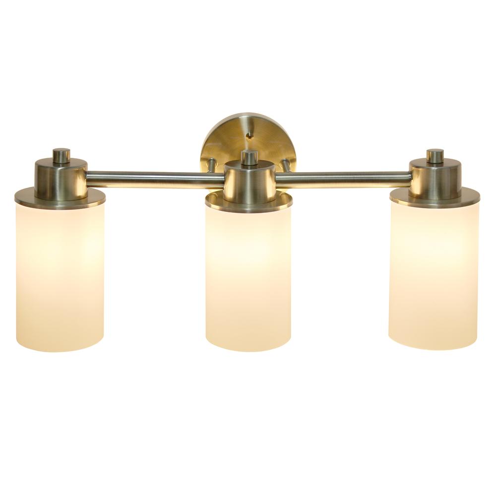 20.75" 3 Light and Milk White Cylinder Shape Wall Vanity, Antique Brass