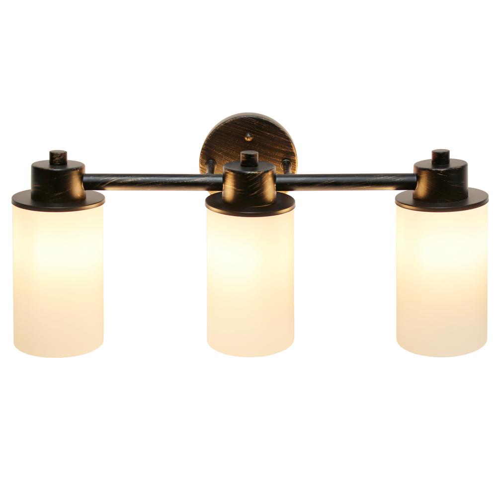 20.75" 3 Light Metal White Cylinder Shape Glass Wall Vanity, Oil Rubbed Bronze