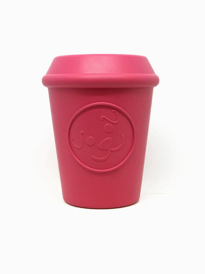 Coffee Cup Durable Rubber Chew Toy and Treat Dispenser - Large Pink