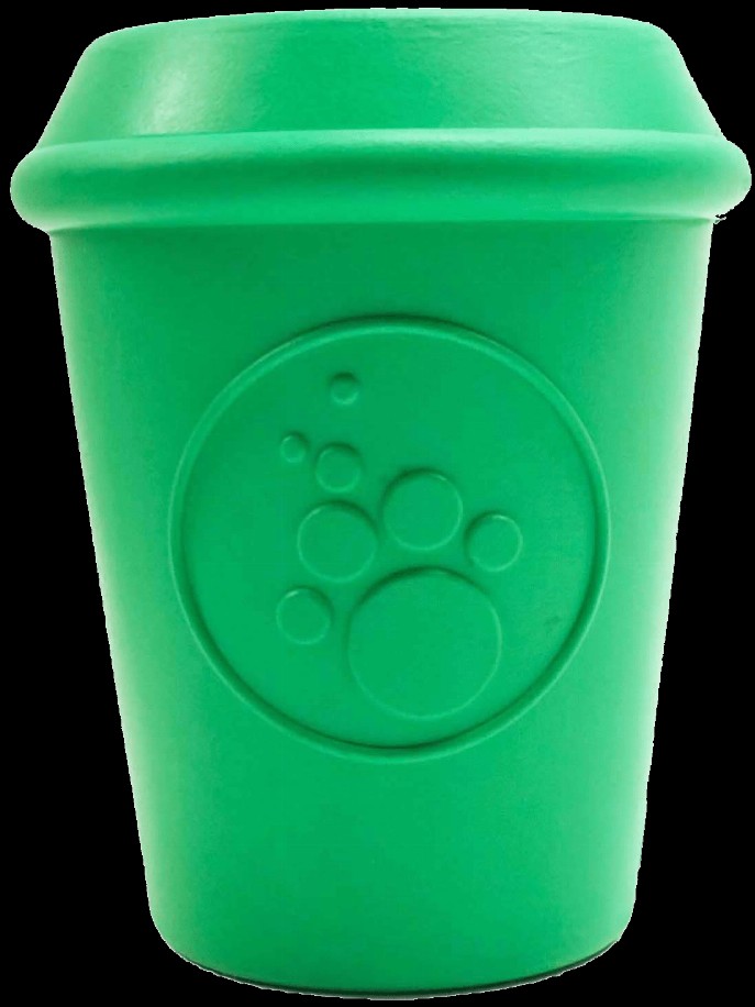 Coffee Cup Durable Rubber Chew Toy and Treat Dispenser - Large Green