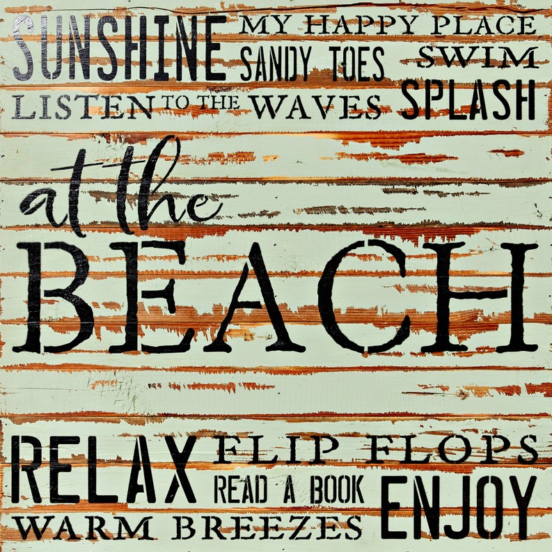 At the beach: my happy place, listen to... Wall Sign