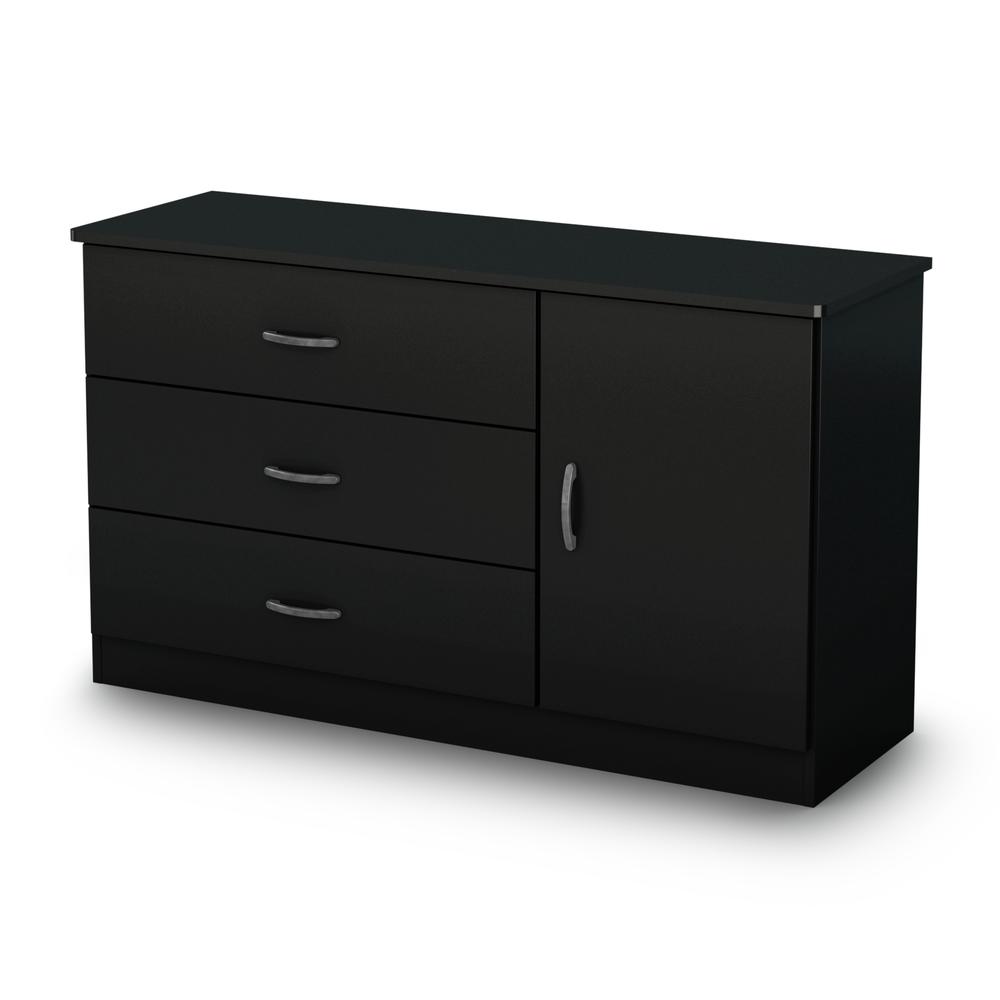 South Shore Libra 3-Drawer Dresser with Door, Pure Black