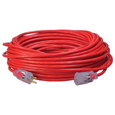 100FT SJTW 14/3 OUTDOOR EXTENSION CORD W/ LIGHTED END (RED)