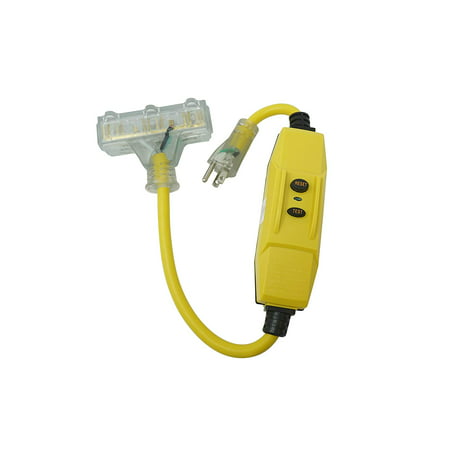 12GA SHOCKSHIELD GFCI PROTECTED INLINE CORDSET W/3OUTLETS 2FT 15AMP YELLOW