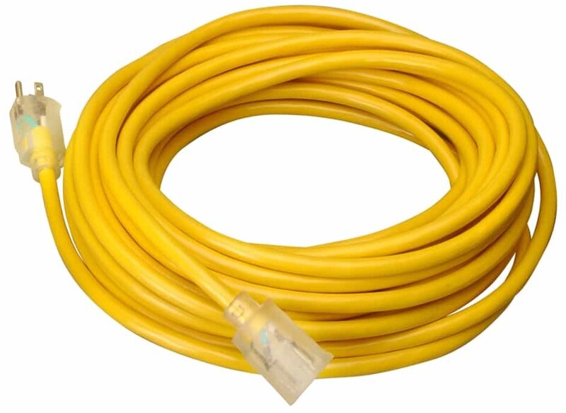 100FT SJTW 12/3 OUTDOOR EXTENSION CORD W/ LIGHTED END (YELLOW)