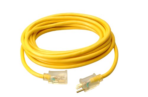 25FT SJTW 12/3 OUTDOOR EXTENSION CORD W/ LIGHTED END (YELLOW)