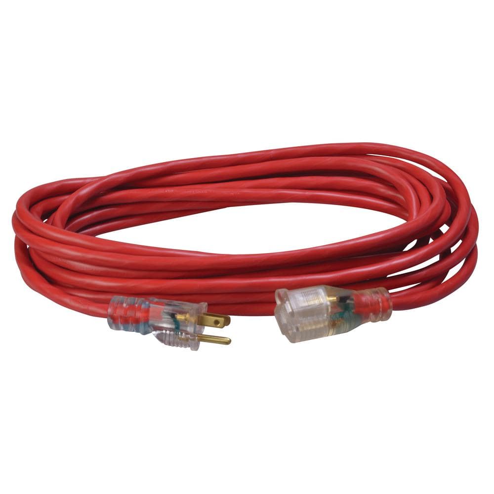 25FT SJTW 14/3 OUTDOOR EXTENSION CORD W/ LIGHTED END (RED)