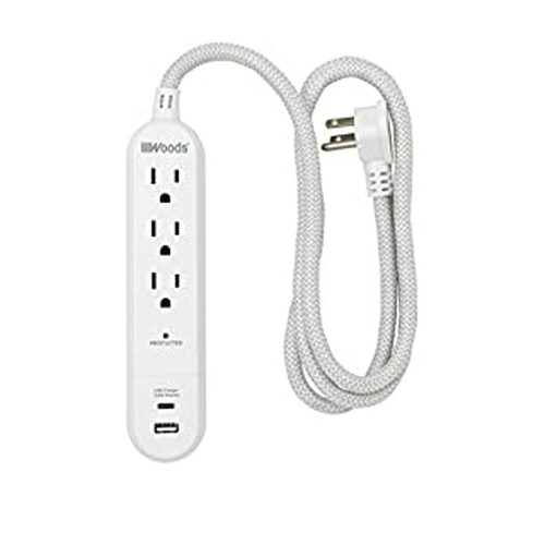 3OUTLET SURGE PROTECTOR USBA&C CHARGER 250J 4FT