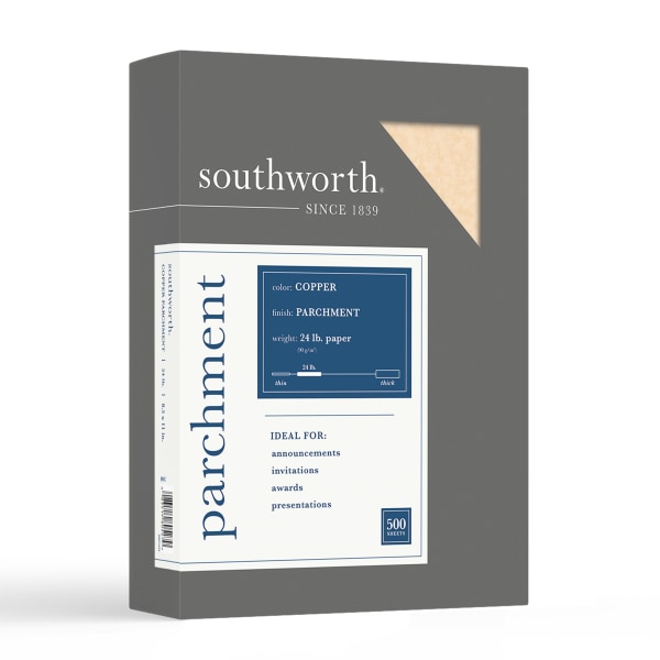 Southworth Parchment Specialty Paper - Copper - Letter - 8 1/2" x 11" - 24 lb Basis Weight - Parchment - 500 / Box - Acid-free
