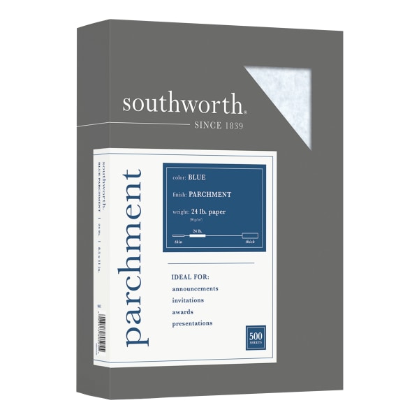 Southworth Parchment Specialty Paper - Blue - Letter - 8 1/2" x 11" - 24 lb Basis Weight - Parchment - 500 / Box - Acid-free, Li