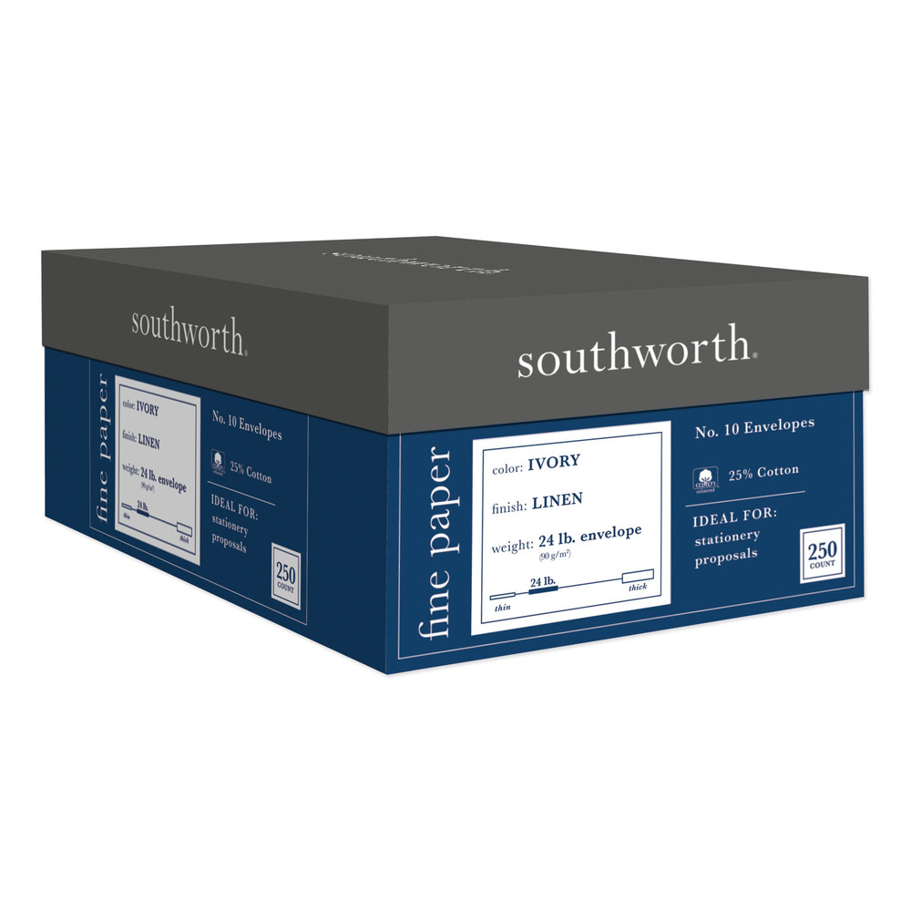 Southworth 25% Cotton No. 10 Business Envelopes - Business - #10 - 4 1/8" Width x 9 1/2" Length - 24 lb - Linen, Cotton Fiber - 