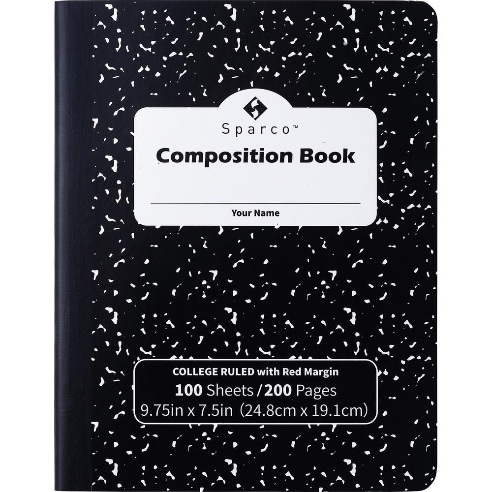 Sparco College Ruled Composition Notebook - 100 Pages - Sewn - Front Ruling Surface - 2.10" x 7.3" x 9.9" - Hard Cover, Label - 