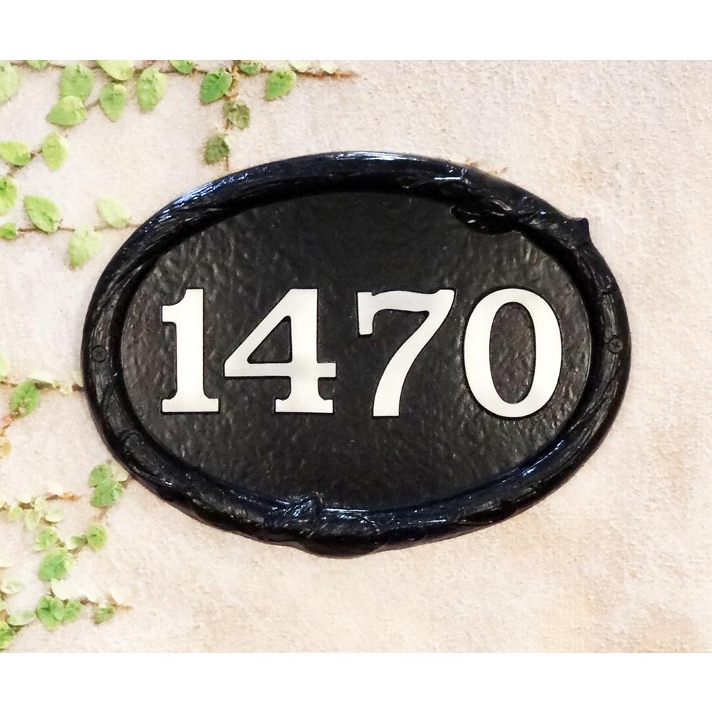 Floral Cast Aluminum Address Plaque with Brushed Aluminum Numbers - Bold Italic Font