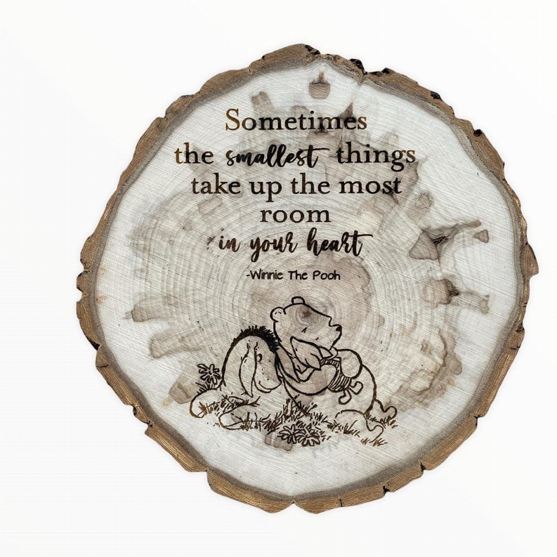 Winnie the Pooh, Baby Shower, on a beautiful Wood Slice 8"-9" diameter x 1" Thick with Wall Hanger