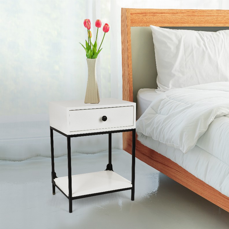 17 Stories Bedside Table With 1 Drawer Mango Wood And Black Metal Legs Natural 17X13X24