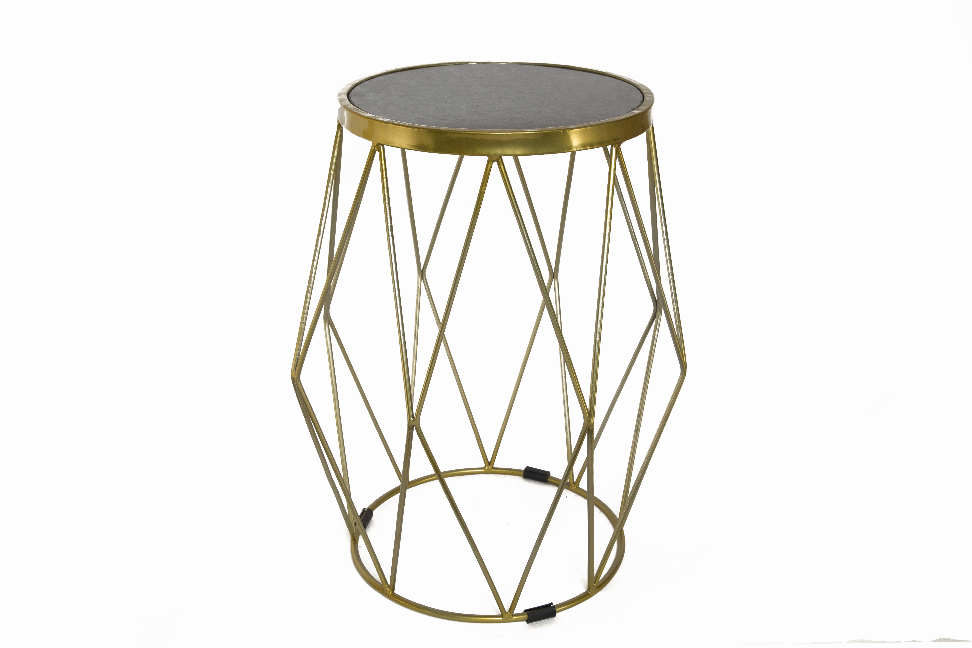 Arya Round Drum Side Table Gold & Black Marble/19 X19 X 23.50