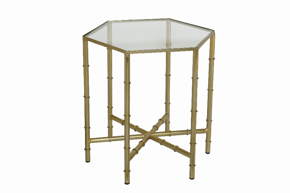 Arya Side Hexagonal Bamboo Gold Table With Clear Glass/20 X 20 X 20