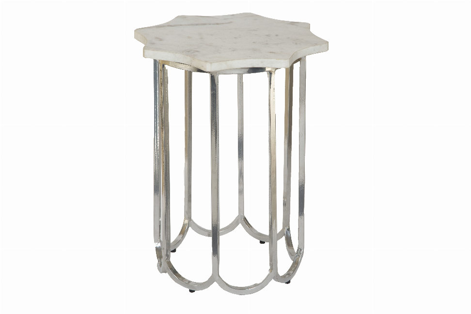 Arya Star Shaped Nickel Side Table With White Marble15.50 X 15.50 X 20.25