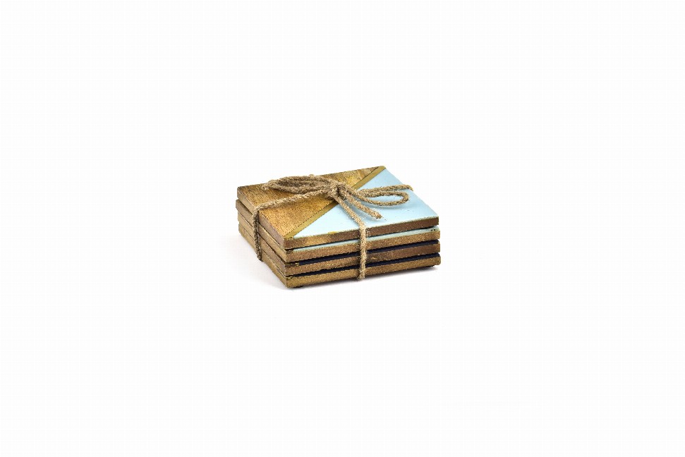 Spitiko Homes Set Of 4 Resin  Wood Brass Inlay Coaster  4'' X 4'' 4in Multi 4