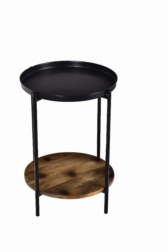 Spitiko Homes Side Table Iron And Wood Walnut And Black  Powder Coat Metal