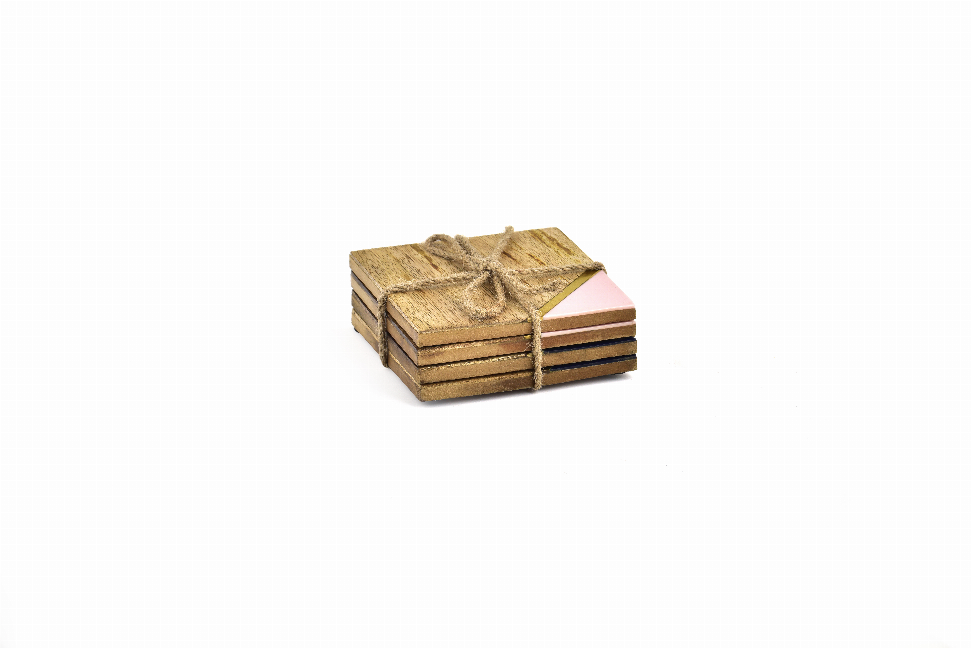 Spitiko Homes Set Of 4 Resin  Wood Brass Inlay Coaster  4'' X 4'' 4in Multi 3